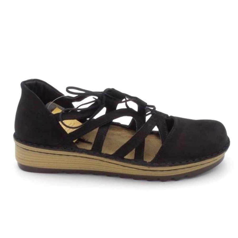 Naot Suede Ghillie Lace Cut Out Flats Calathea Black